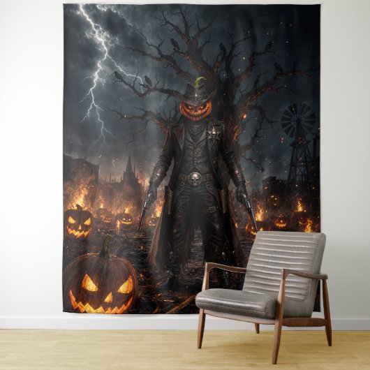 Tenture Citrouille de sheriff cowboy d'Halloween effrayant (En situation)