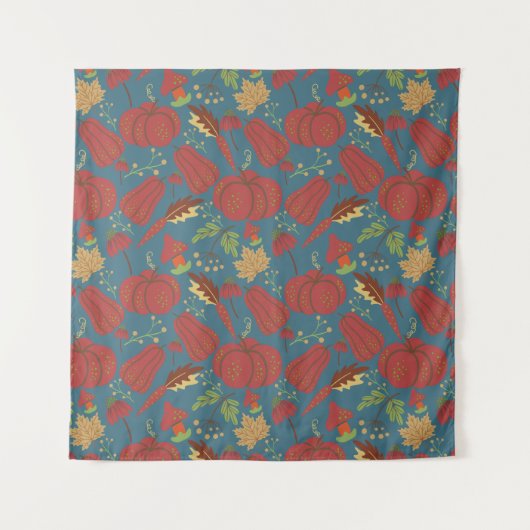 Tenture Citrouille et carotte  motif sans couture rouge et (Devant)