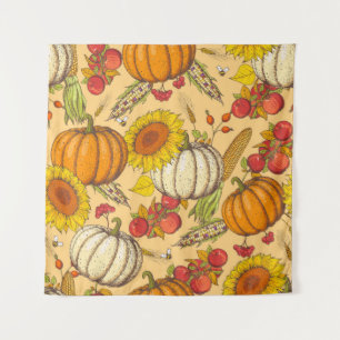 Tenture Citrouille et Motif Feuille de Maple.