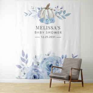 Tenture Citrouille Floral Baby shower Dusty Blue