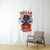 Tenture Citrouille Halloween Catoween (En situation)