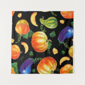 Tenture Citrouille orange, courgettes rayées, aubergine bl (Devant (Horizontal))