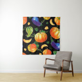 Tenture Citrouille orange, courgettes rayées, aubergine bl (En situation)