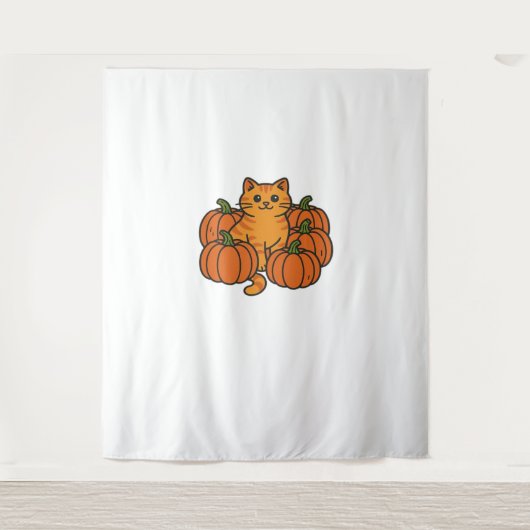Tenture Citrouille orange Kitty Chat Magique T-Shirt surdi (Devant)