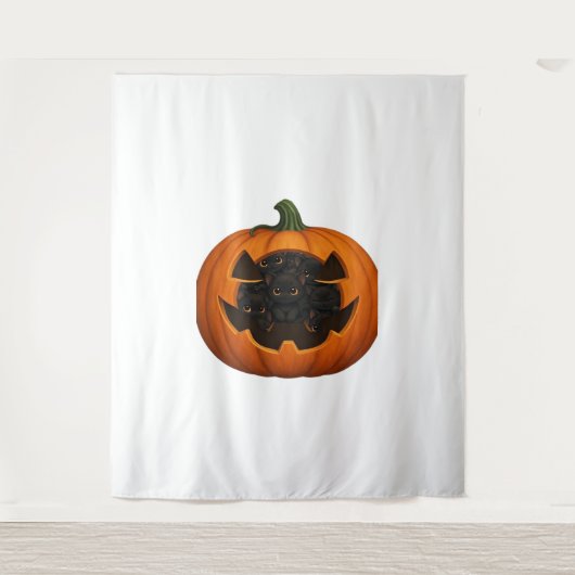 Tenture Citrouille plein de chatons - Chat noir mignon Hal (Devant)