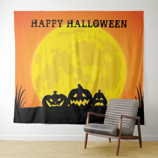 Tenture Citrouille pleine lune Halloween (En situation (horizontale))
