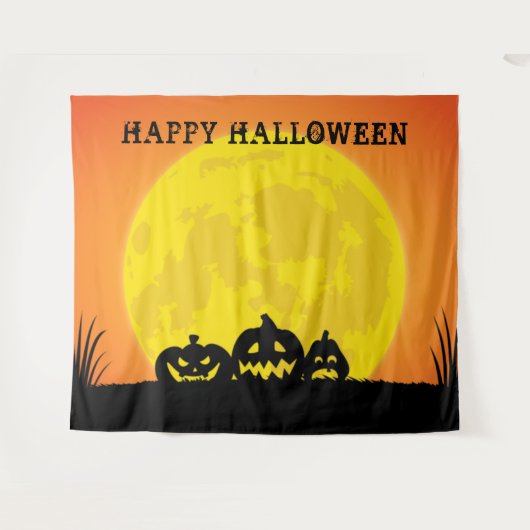 Tenture Citrouille pleine lune Halloween (Devant (Horizontal))