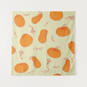 Tenture Citrouilles d'automne : Doodle Orange Motif.