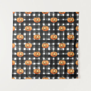 Tenture Citrouilles d'Halloween : À damiers charme.