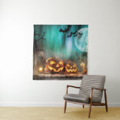 Tenture Citrouilles d'Halloween et chauves-souris (En situation)