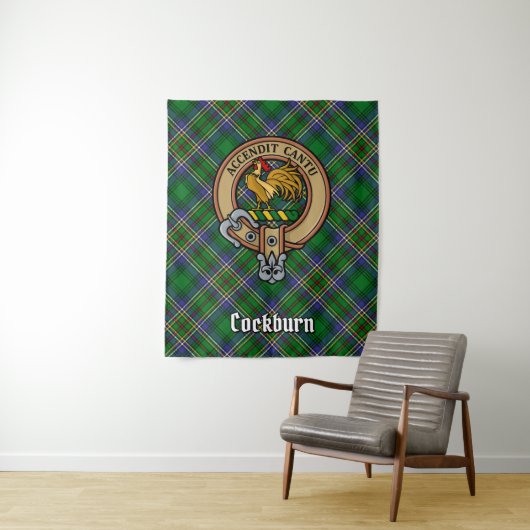 Tenture Clan Cockburn Crest sur Tartan (En situation)