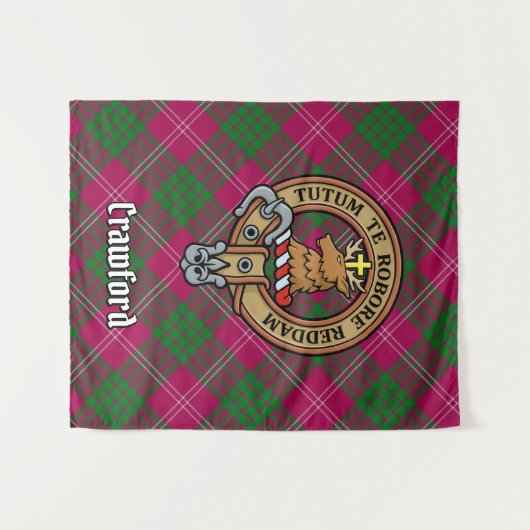 Tenture Clan Crawford Crest sur Tartan (Devant (Horizontal))