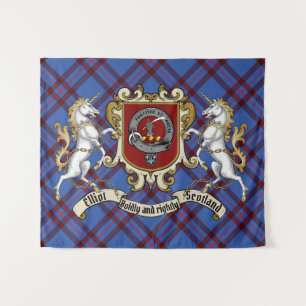 Tenture Clan Elliot Badge & Unicorns avec Tartan