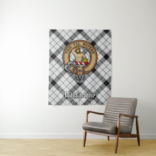 Tenture Clan MacFarlane Crest sur tarte noir et blanc