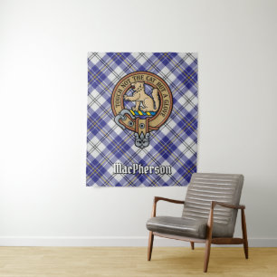 Tenture Clan MacPherson Crest sur la robe bleue Tartan