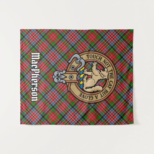 Tenture Clan MacPherson Crest sur Tartan (Devant (Horizontal))
