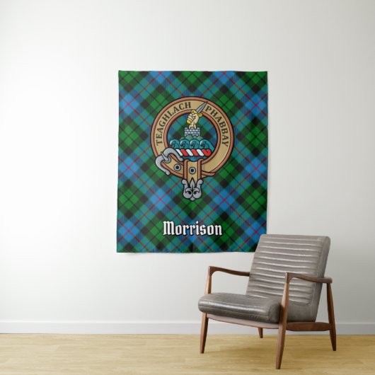 Tenture Clan Morrison Crest sur la chasse Tartan (En situation)