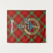 Tenture Clan Morrison Crest sur Red Tartan (Devant (Horizontal))