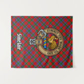 Tenture Clan Sinclair Crest sur Red Tartan (Devant (Horizontal))