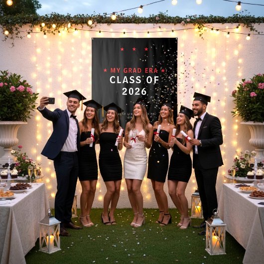 Tenture Class of 2026 Graduation Photo Booth Backdrop Red 