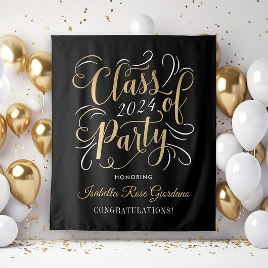 Tenture Classe de 2025 Gold Black Custom Graduation Party