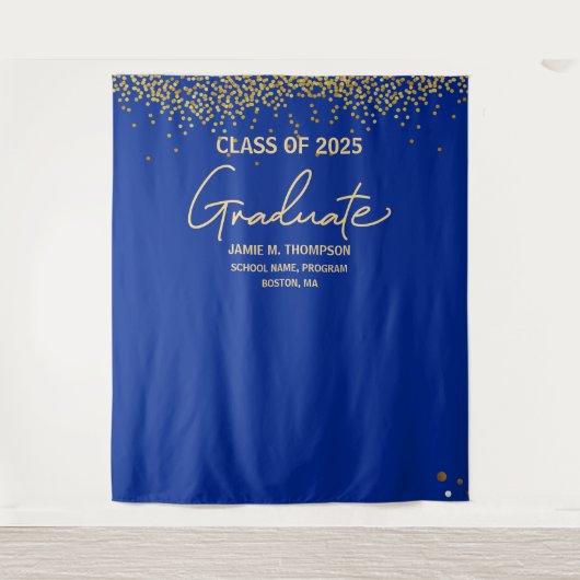 Tenture Classe de graduation 2025 Royal Blue Gold Confetti (Devant)