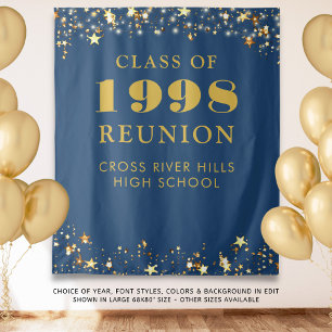 Tenture Classe Reunion Photo Booth Blue Gold Backdrop