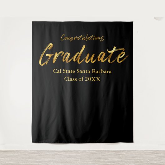 Tenture Classic Black Gold Script Félicitation Diplômé (Devant)