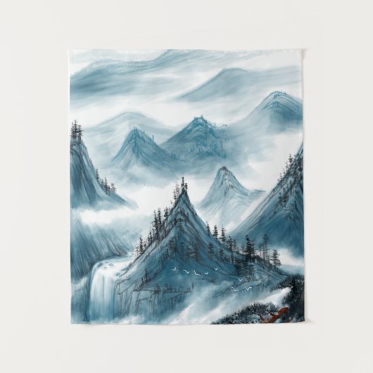 Tenture Classic Bleu Blanc Chinoiserie Paysage Peinture (Devant)