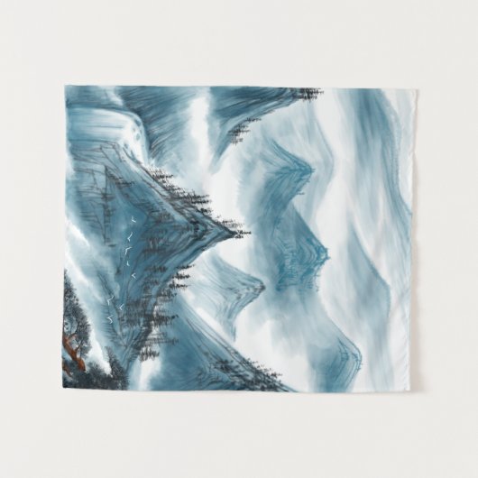 Tenture Classic Bleu Blanc Chinoiserie Paysage Peinture (Devant (Horizontal))