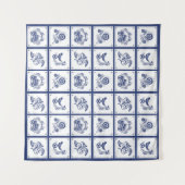 Tenture Classic Dutch Blue Delft Tile Floral & Bird (Devant (Horizontal))