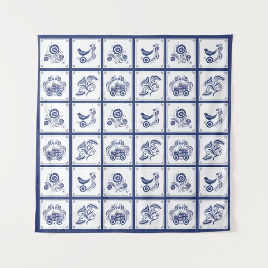 Tenture Classic Dutch Blue Delft Tile Floral & Bird (Devant)
