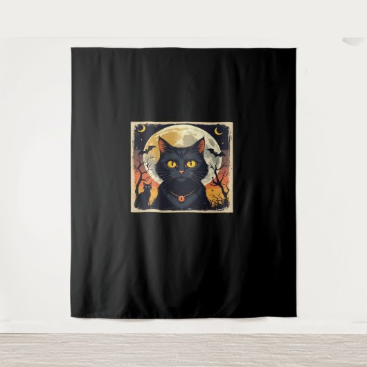 Tenture Classique Rétro Chat Noir Halloween T-Shirt Classi (Devant)