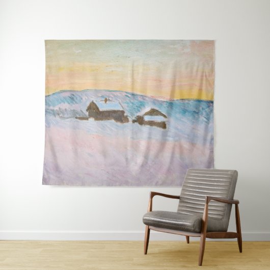 Tenture Claude Monet - Norvège Paysage, Maisons Bleues (En situation (horizontale))