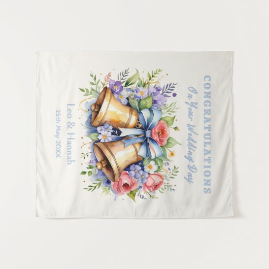Tenture Cloches Fleurs Félicitations Mariage Personnalisée (Devant (Horizontal))