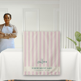 Tenture Coastal Pink Stripes Bakery Logo Table Runner
