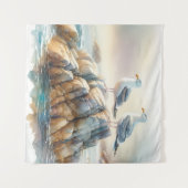 Tenture Coastal Seagulls Watercolor Seascape (Devant (Horizontal))