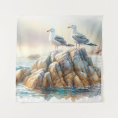 Tenture Coastal Seagulls Watercolor Seascape (Devant)
