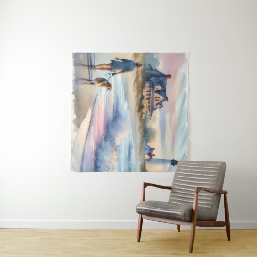 Tenture Coastal Walk to Lighthouse at Sunset (En situation (horizontale))