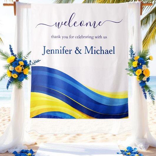Tenture Cobalt Blue and Yellow Wedding Welcome Sign