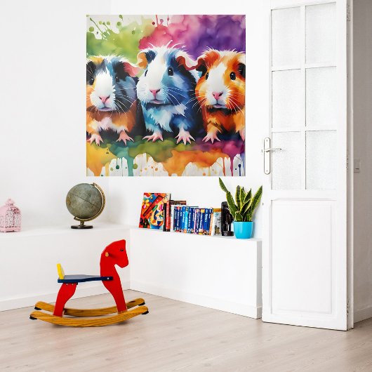 Tenture Cobayes mignons aux éclaboussures de couleur
