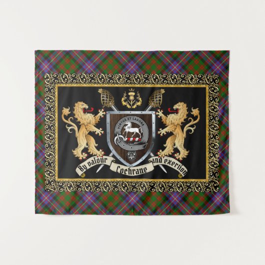 Tenture Cochrane Clan Badge & Motto avec Lions (Devant (Horizontal))