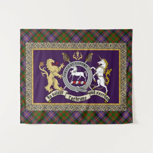 Tenture Cochrane Clan Badge & Tartan (Devant (Horizontal))