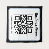 Tenture Code QR éditable & Texte avec bordure bleu clair (Devant (Horizontal))