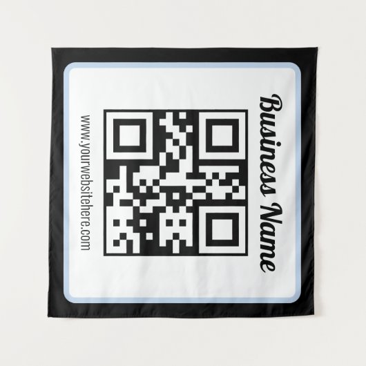 Tenture Code QR éditable & Texte avec bordure bleu clair (Devant (Horizontal))