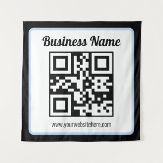 Tenture Code QR éditable & Texte avec bordure bleu clair
