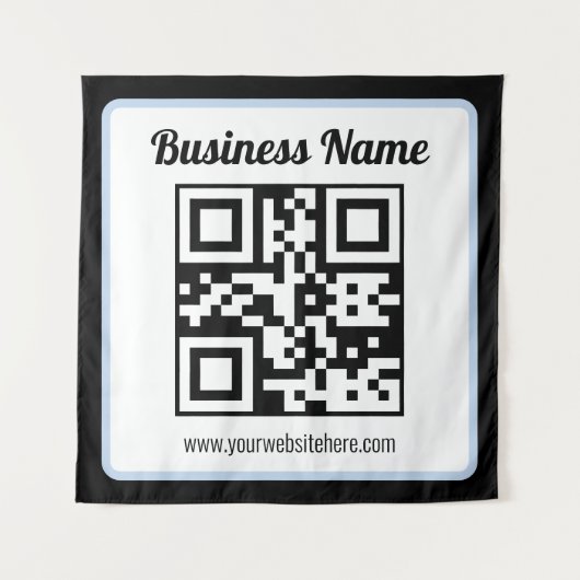 Tenture Code QR éditable & Texte avec bordure bleu clair (Devant)