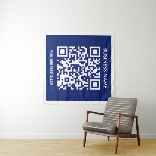 Tenture Code QR modifiable (généré instantanément) | bleu  (En situation (horizontale))