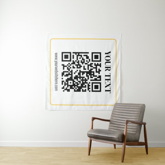 Tenture Code QR modifiable & Texte avec bordure jaune or (En situation (horizontale))