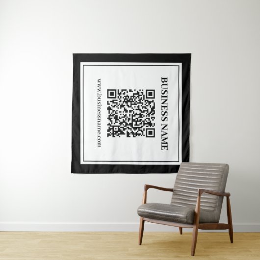 Tenture Code QR professionnel | Noir & Blanc (En situation (horizontale))